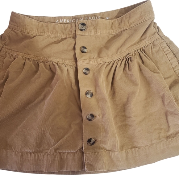 American Eagle AEO Tan Brown Corduroy Button Down Mini Skirt With Pockets - Picture 2 of 7